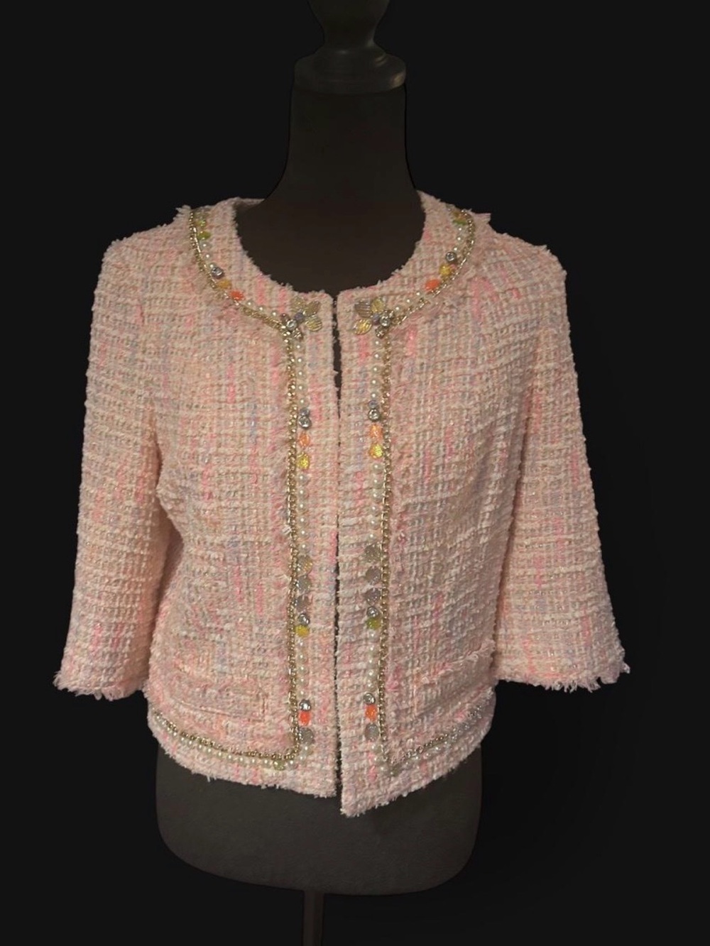 Anita Su x LaiCarFore Embellished Pink Tweed Cropped Jacket